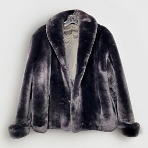 VTG Kerrybrooke Sears Faux Fur Jacket Gray Plush Coat Mob Wife Glam M/L